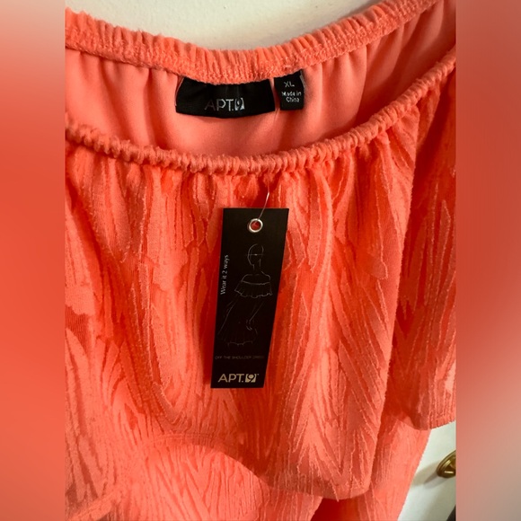 Coral Peach on / off shoulder 2 layer dress - Picture 5 of 10